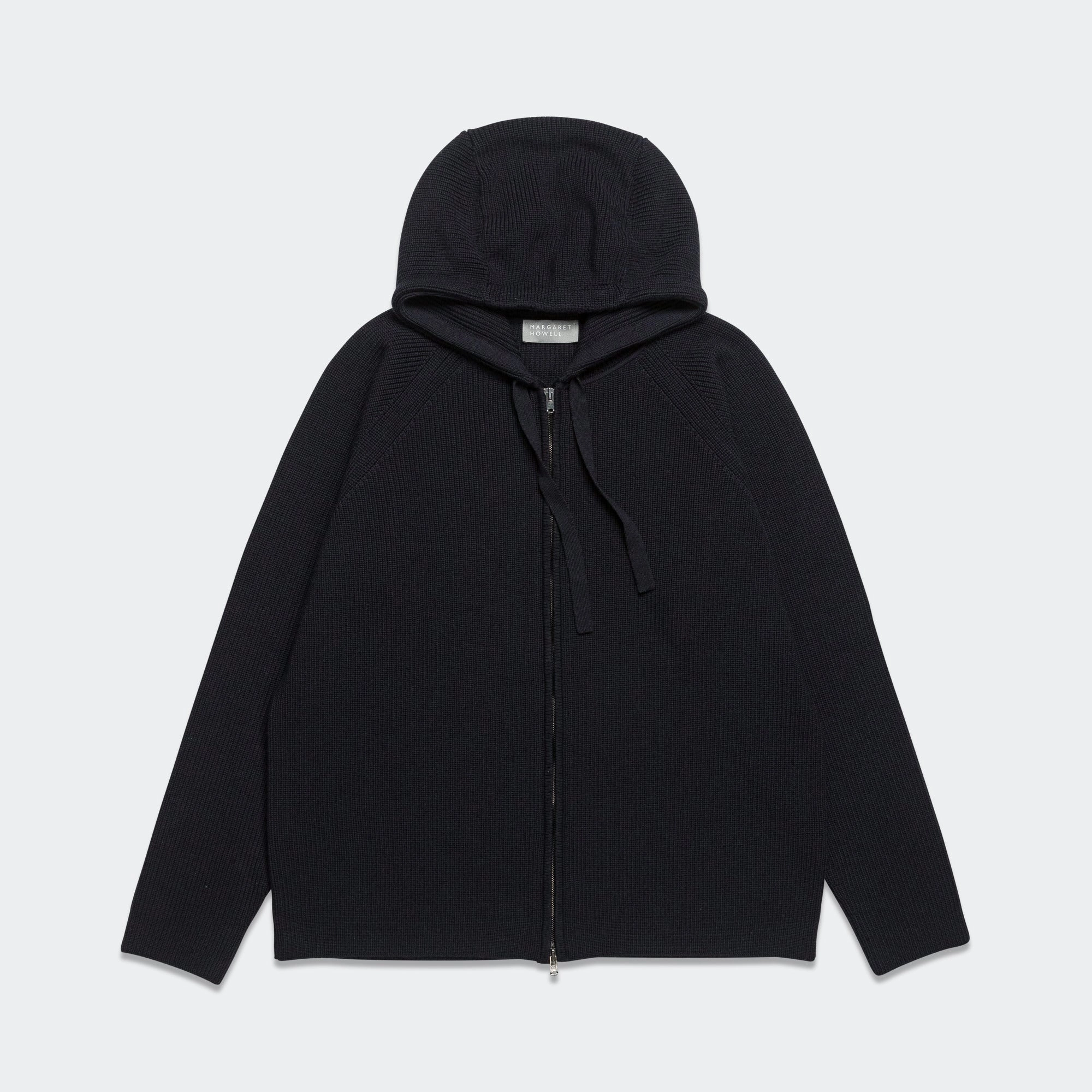 Zip Through Hoodie - Extrafine Merino Wool Ink