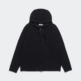 Zip Through Hoodie - Extrafine Merino Wool Ink